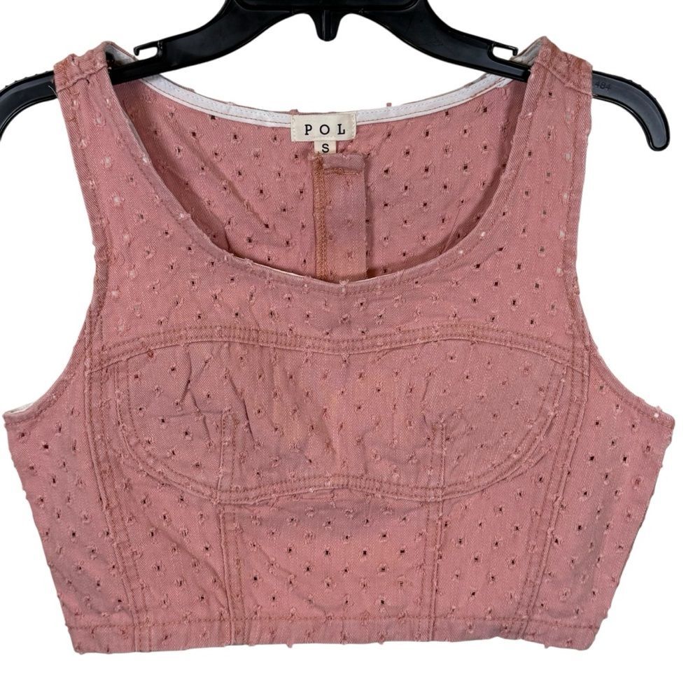 NWT POL Women's Dusty Pink Eyelet Textured Cotton Crop Top Size Small